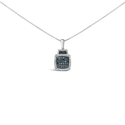 .925 Sterling Silver 1/2 cttw Treated Blue Diamond Block Pendant Necklace (I-J, I1-I2)