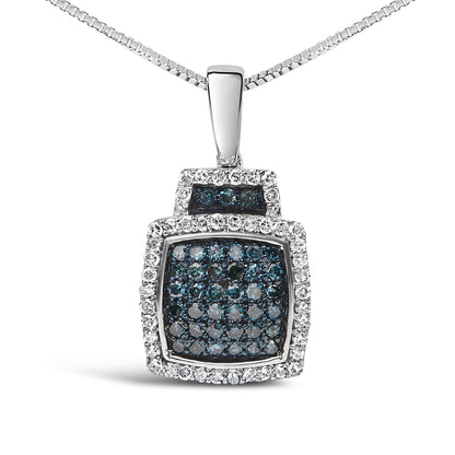 .925 Sterling Silver 1/2 cttw Treated Blue Diamond Block Pendant Necklace (I-J, I1-I2)