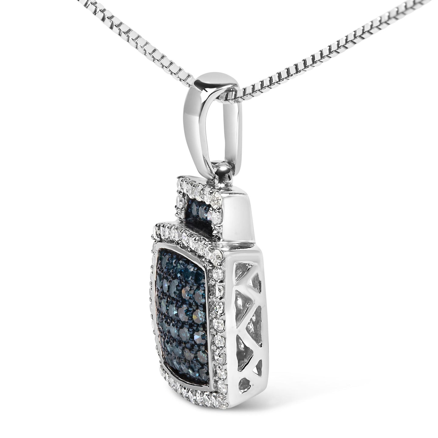 .925 Sterling Silver 1/2 cttw Treated Blue Diamond Block Pendant Necklace (I-J, I1-I2)