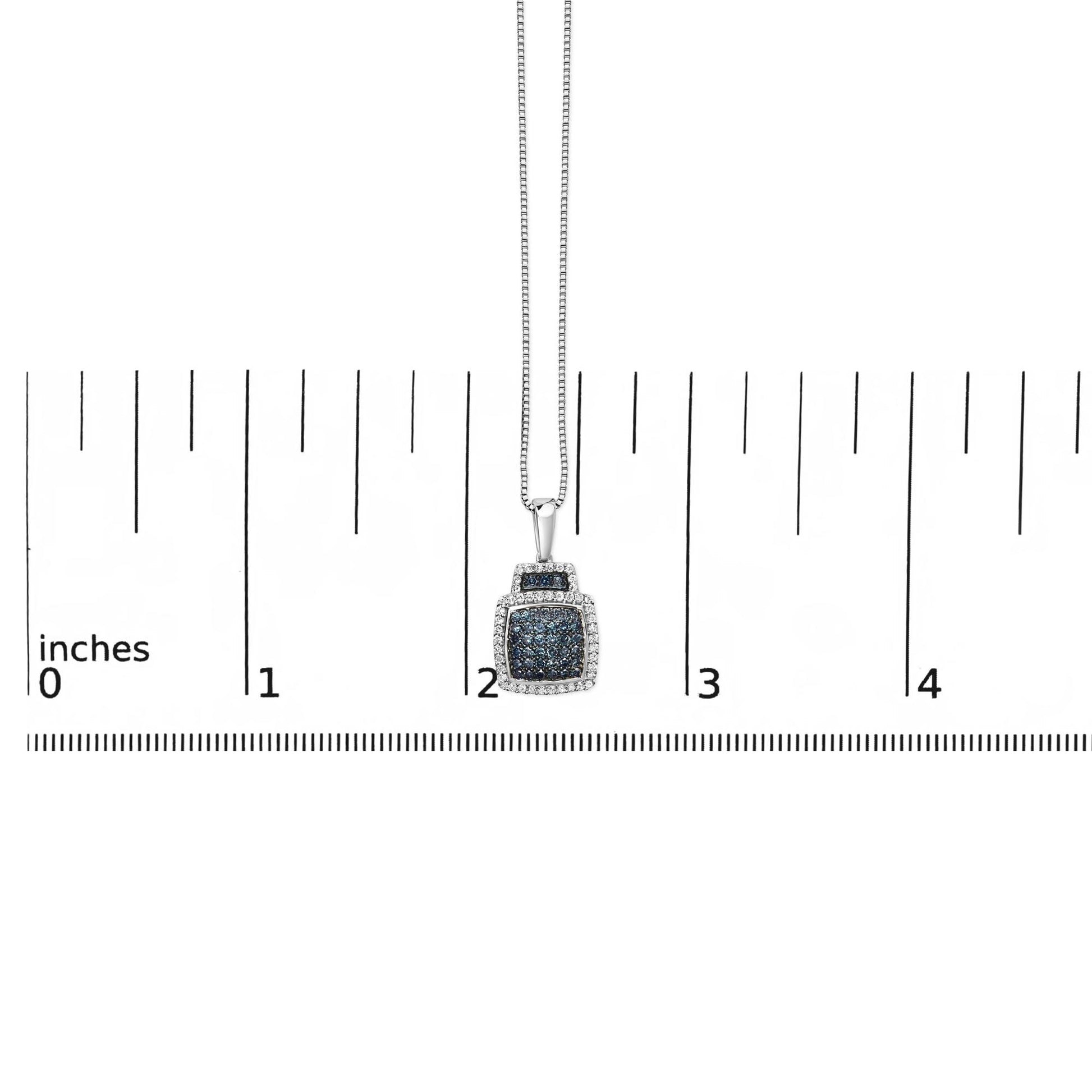 .925 Sterling Silver 1/2 cttw Treated Blue Diamond Block Pendant Necklace (I-J, I1-I2)