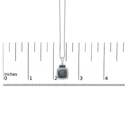 .925 Sterling Silver 1/2 cttw Treated Blue Diamond Block Pendant Necklace (I-J, I1-I2)