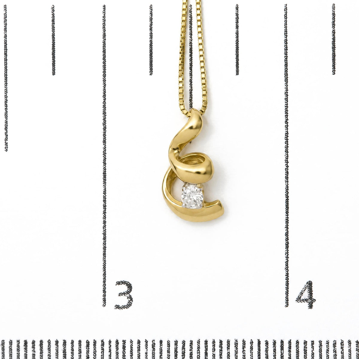 10K yellow gold spiral diamond pendant necklace, size reference