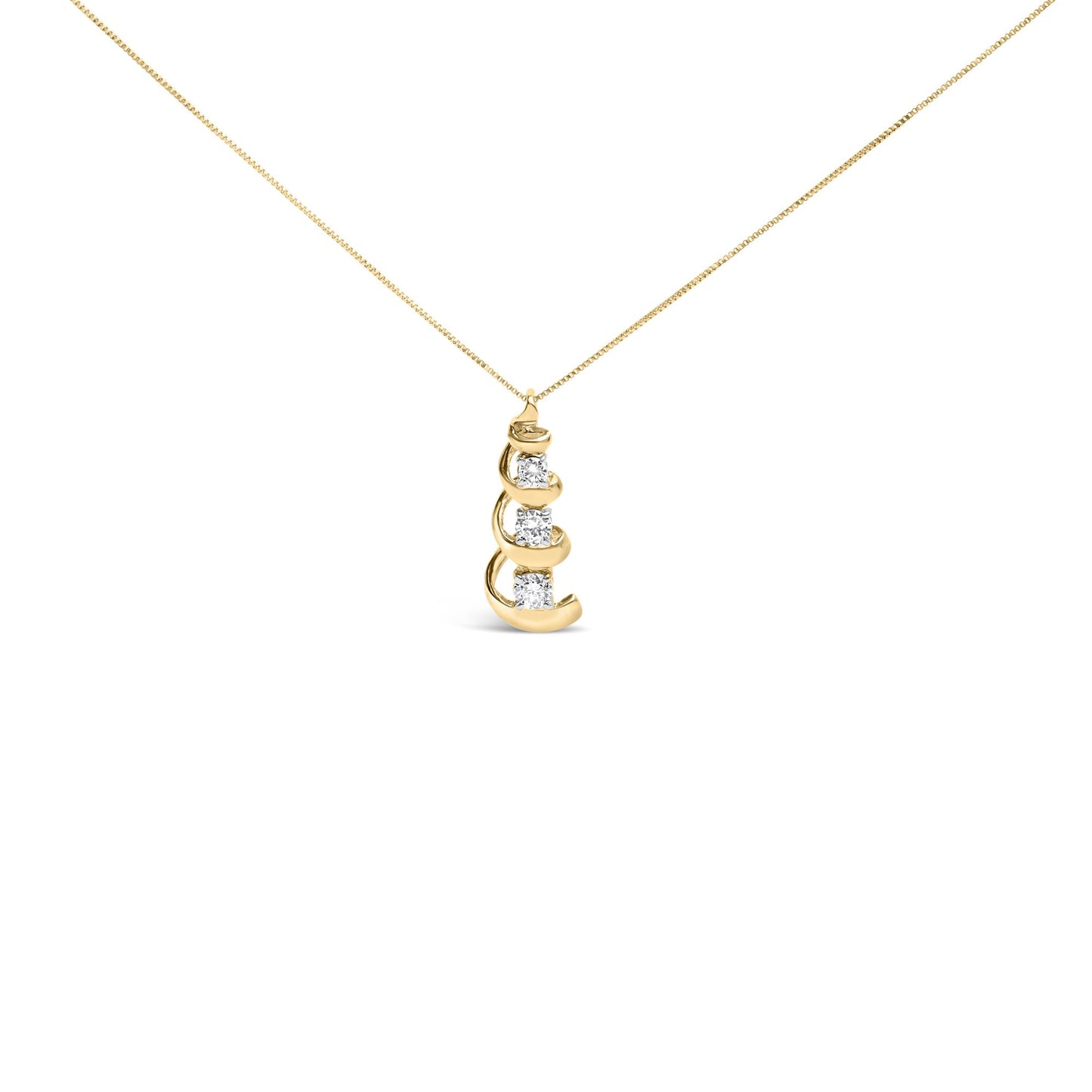 Yellow necklace with a pendant featuring three round white gemstones in prong settings, shown against a white background with a front-facing angle.