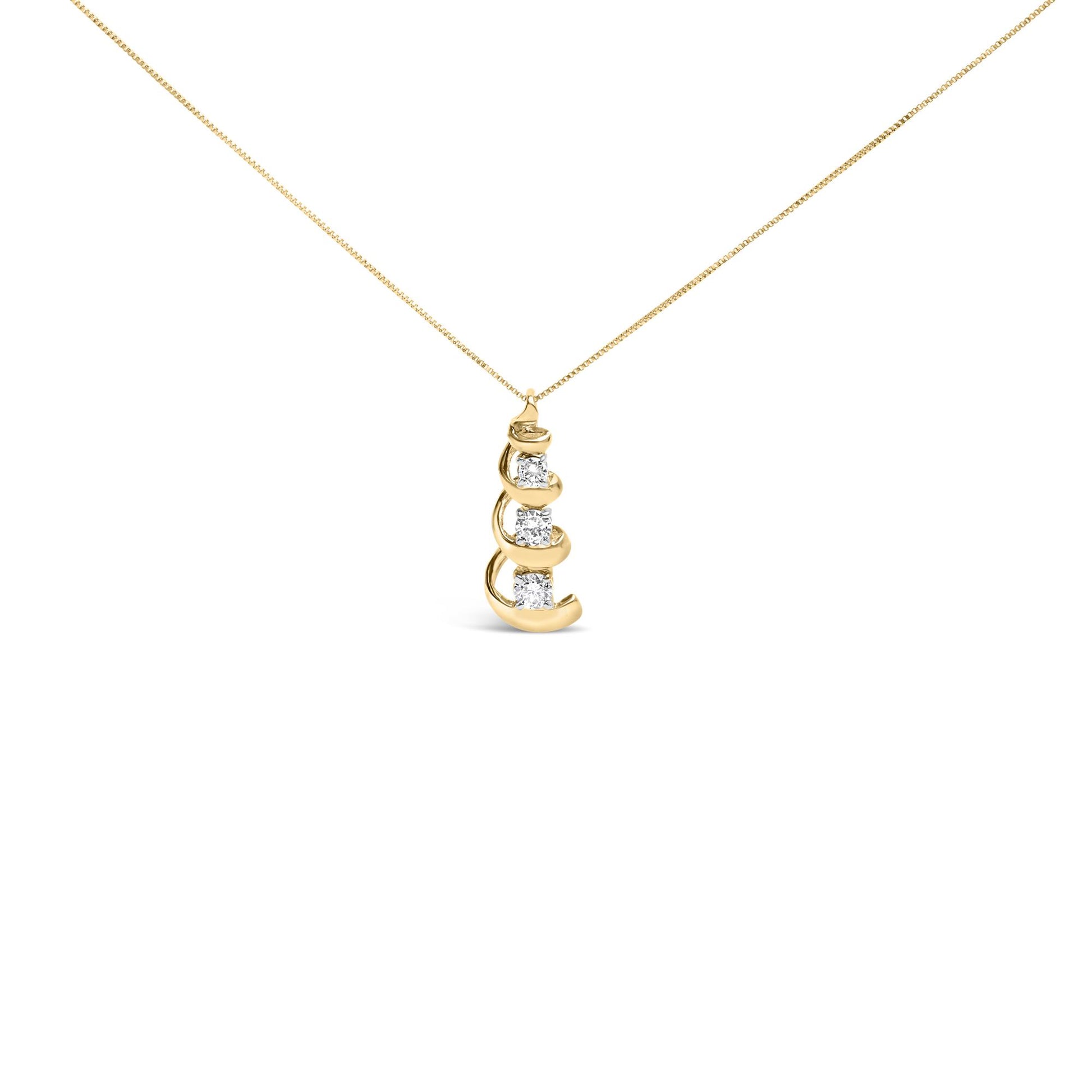 Yellow necklace with a pendant featuring three round white gemstones in prong settings, shown against a white background with a front-facing angle.