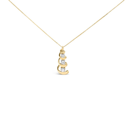 Yellow necklace with a pendant featuring three round white gemstones in prong settings, shown against a white background with a front-facing angle.