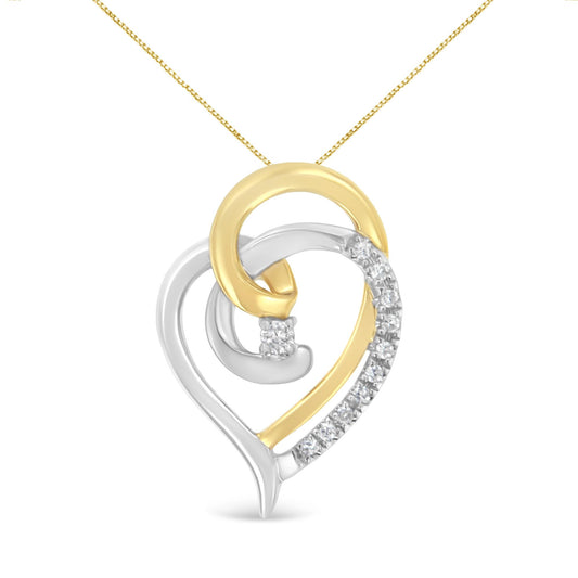 Two-toned heart-shaped necklace pendant with round white gemstones in prong settings, shown in a front-facing close-up angle.