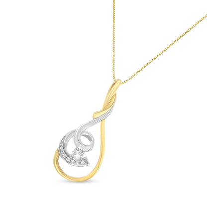 Two-toned necklace pendant with intertwined loop design featuring nine round white gemstones in prong settings, shown from a front angle.