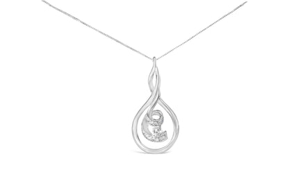 Front view of white metal necklace with looped design featuring round white gemstones in prong settings.