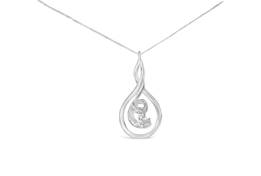 Front view of white metal necklace with looped design featuring round white gemstones in prong settings.