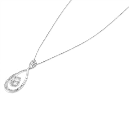 White metal necklace with a teardrop-shaped pendant featuring a central round white gemstone, shown at a slight angle on a white background.