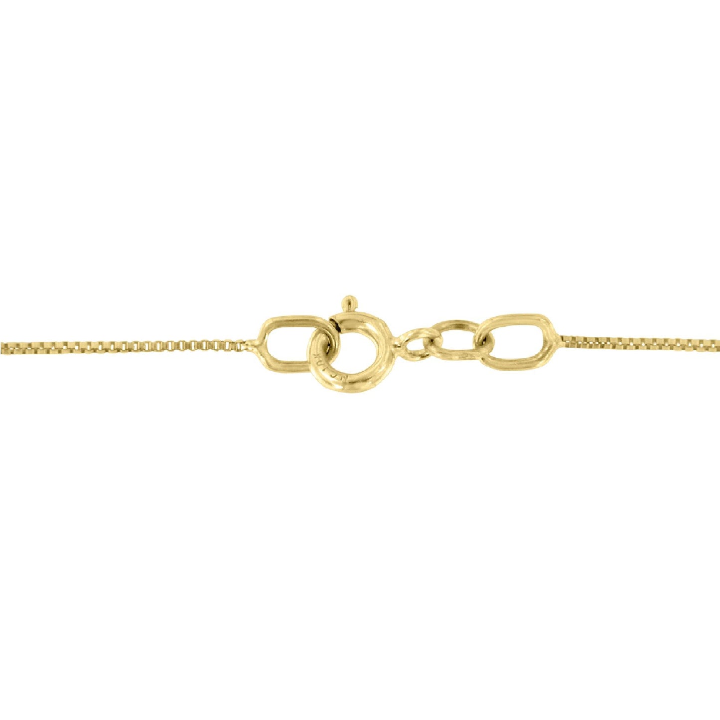 Close-up front view of a yellow necklace clasp with interlocking oval links, shown on a white background.
