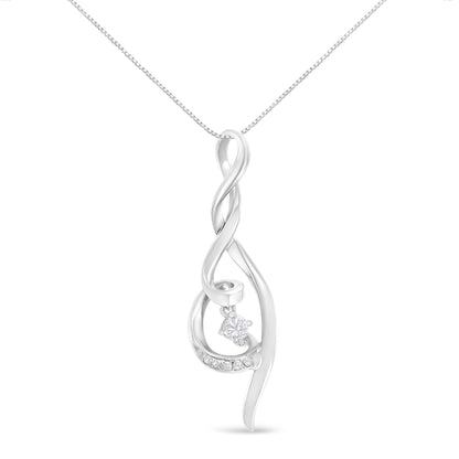 White metal necklace with a twisted infinity pendant design featuring multiple white round gemstones in prong settings, shown against a white background from a front angle.