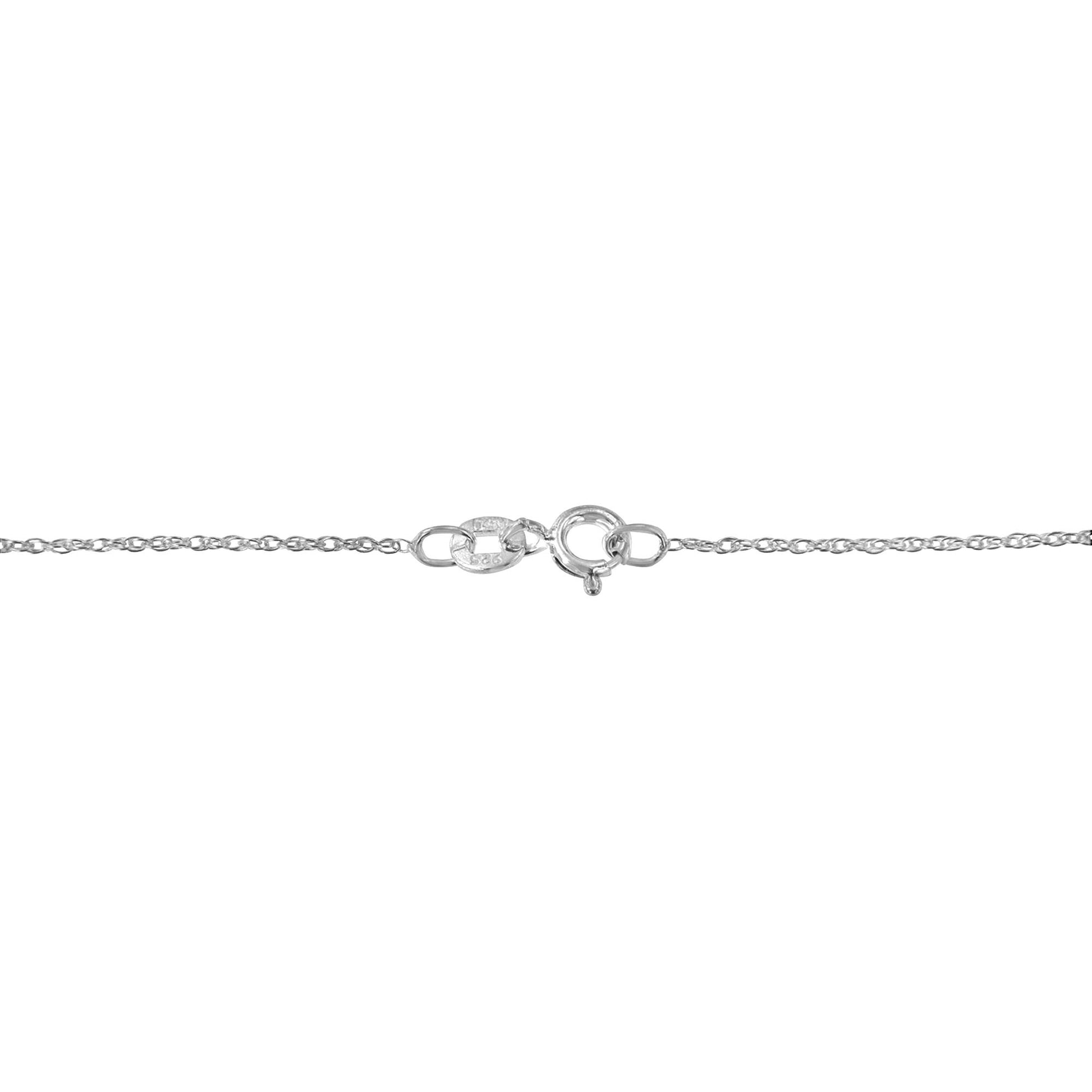 Close-up image of a white metal necklace chain with a round clasp, shown from a top-down angle against a white background.