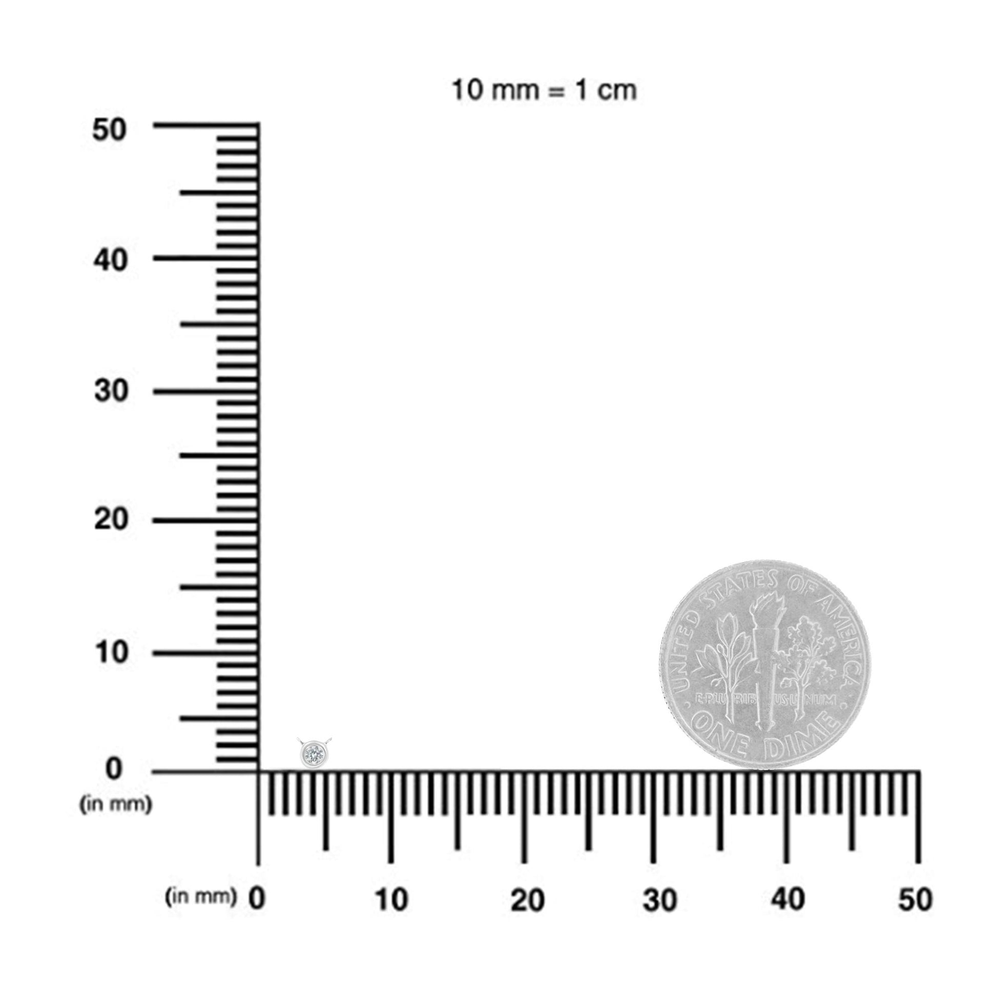 White metal round gemstone bezel setting necklace pendant shown on a ruler for size reference, front angle.