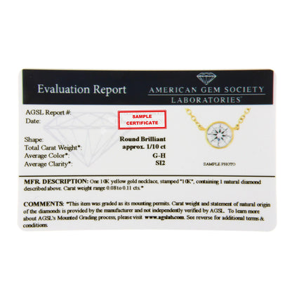 White gemstone round shape bezel set necklace in yellow metal, shown in a front-facing product certificate image.