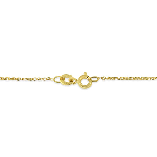 Close-up front view of a yellow necklace chain clasp with no visible gemstones.