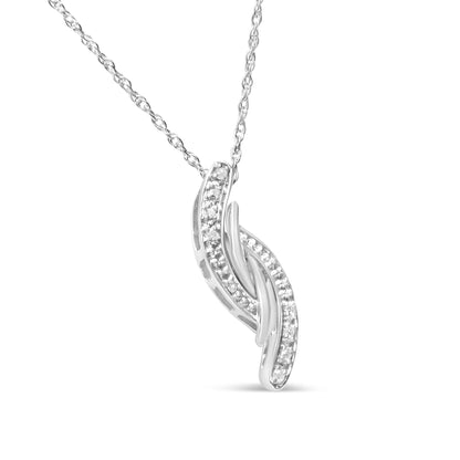 White metal necklace with a pendant featuring two intertwining curved bars accented with round white gemstones, shown from a front angle.