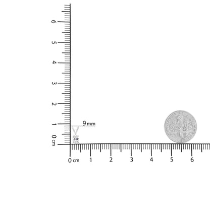 White metal necklace pendant with a single oval-shaped white gemstone in prong setting, shown from the front on a ruler and scale for size reference.