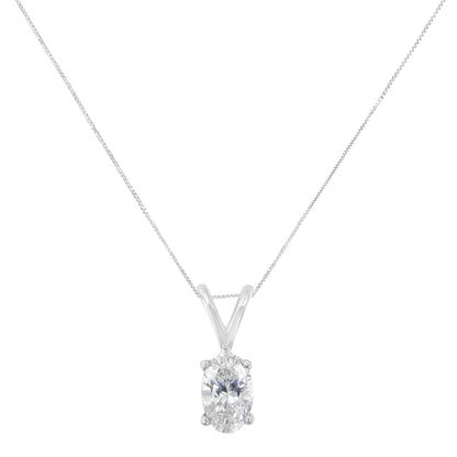 Front view of a white necklace with an oval-shaped white gemstone in prong setting pendant on a thin chain.