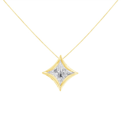 Front view of a yellow necklace with a star-shaped pendant featuring a single white princess-cut gemstone in an invisible setting.