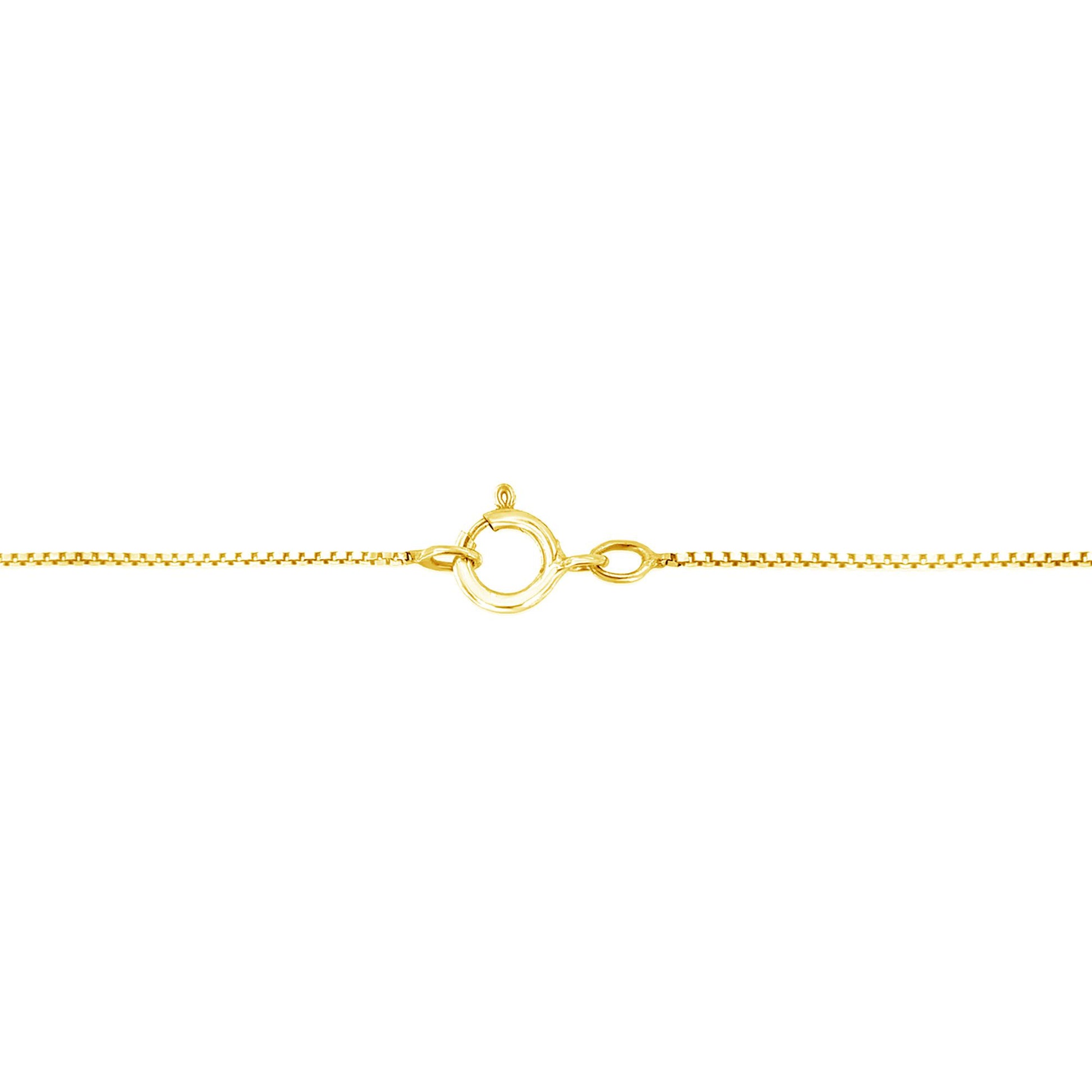 Close-up image of a yellow metal necklace clasp viewed from the front on a white background.