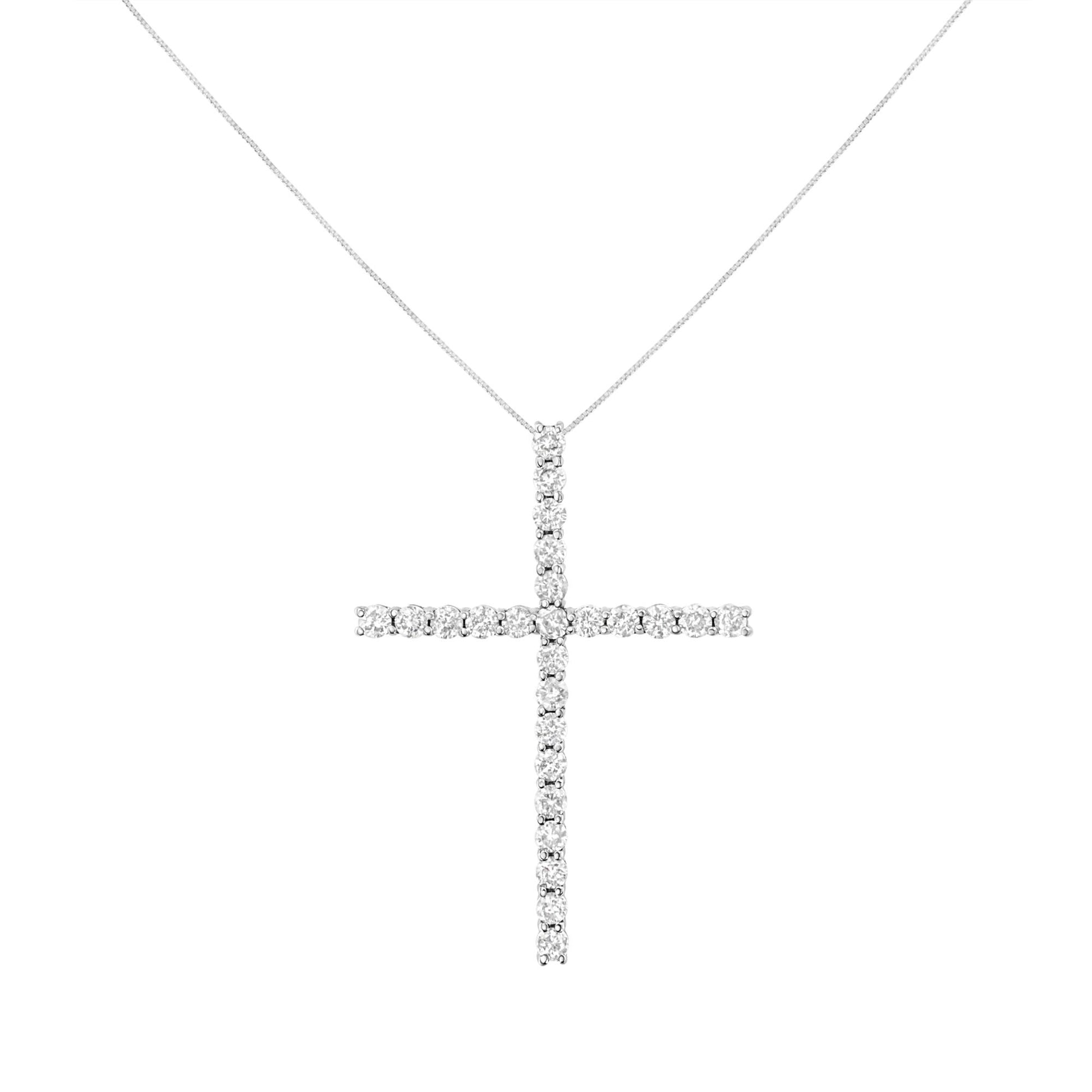 Pendentif croix en argent sterling 925 avec diamant de forme ronde de 3,0 carats de 1-1/2" avec chaîne vénitienne (couleur JK, pureté I2-I3) - 18"