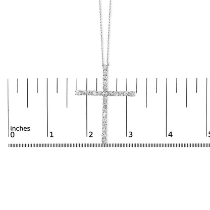 Pendentif croix en argent sterling 925 avec diamant de forme ronde de 3,0 carats de 1-1/2" avec chaîne vénitienne (couleur JK, pureté I2-I3) - 18"