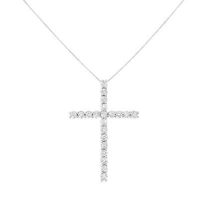 White metal necklace with a cross-shaped pendant set with round white gemstones, shown front-on.