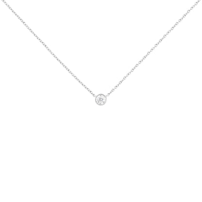 White metal necklace with a round bezel-set white gemstone pendant, shown from a front angle on a white background.