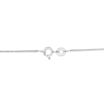 Close-up view of white metal necklace chain clasp with no visible gemstones, photographed from the top angle.
