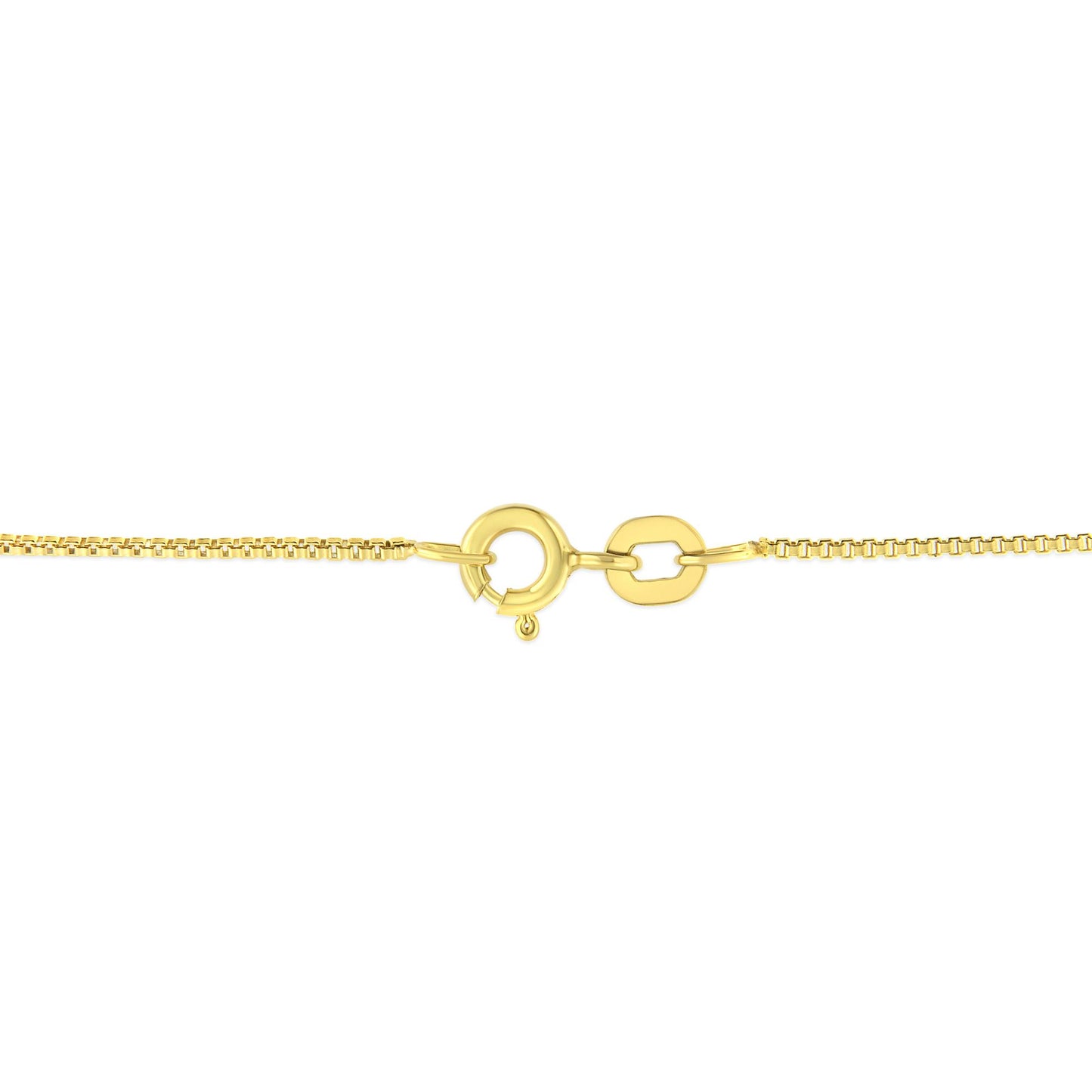 Close-up image of a yellow necklace clasp viewed from the front.