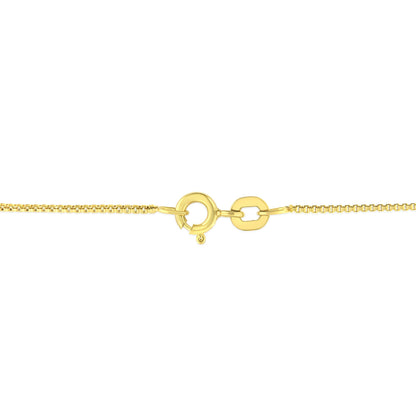 Close-up image of a yellow necklace clasp viewed from the front.