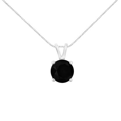 Front-facing close-up of a white necklace with a round black gemstone in a prong setting.