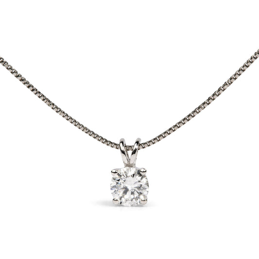 Front view of 10K white gold 1/2 cttw lab grown diamond solitaire pendant necklace showcasing round diamond pendant