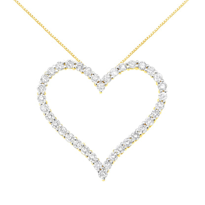 Front-facing view of a yellow necklace with a heart-shaped pendant outlined by prong-set round white gemstones.