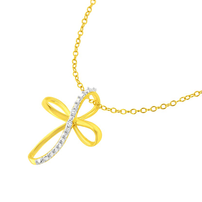 Yellow metal necklace with a looped infinity-shaped pendant accented with a curved line of small white gemstones, shown in close-up from a front angle.