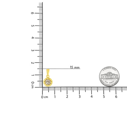Yellow necklace pendant with a round brownish gemstone in a four-prong setting, shown on a ruler for size reference.