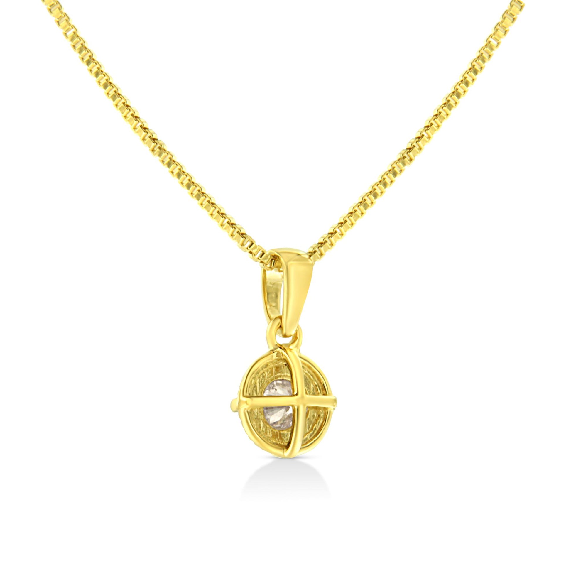 Yellow metal necklace with a pendant featuring a round brownish gemstone in a 4-prong setting, shown in a front-facing angle.