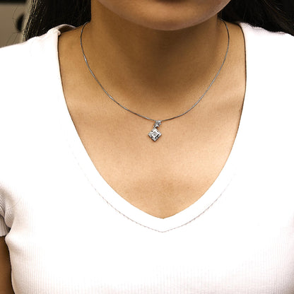 10K White Gold 1/2 Cttw Princess Cut Rhombus Drop Pendant Necklace