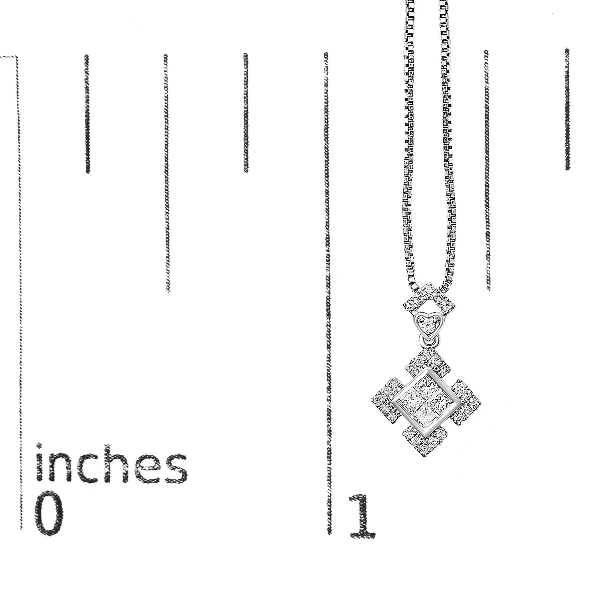 10K White Gold 1/5 Cttw Diamond Geometric Design Pendant Necklace