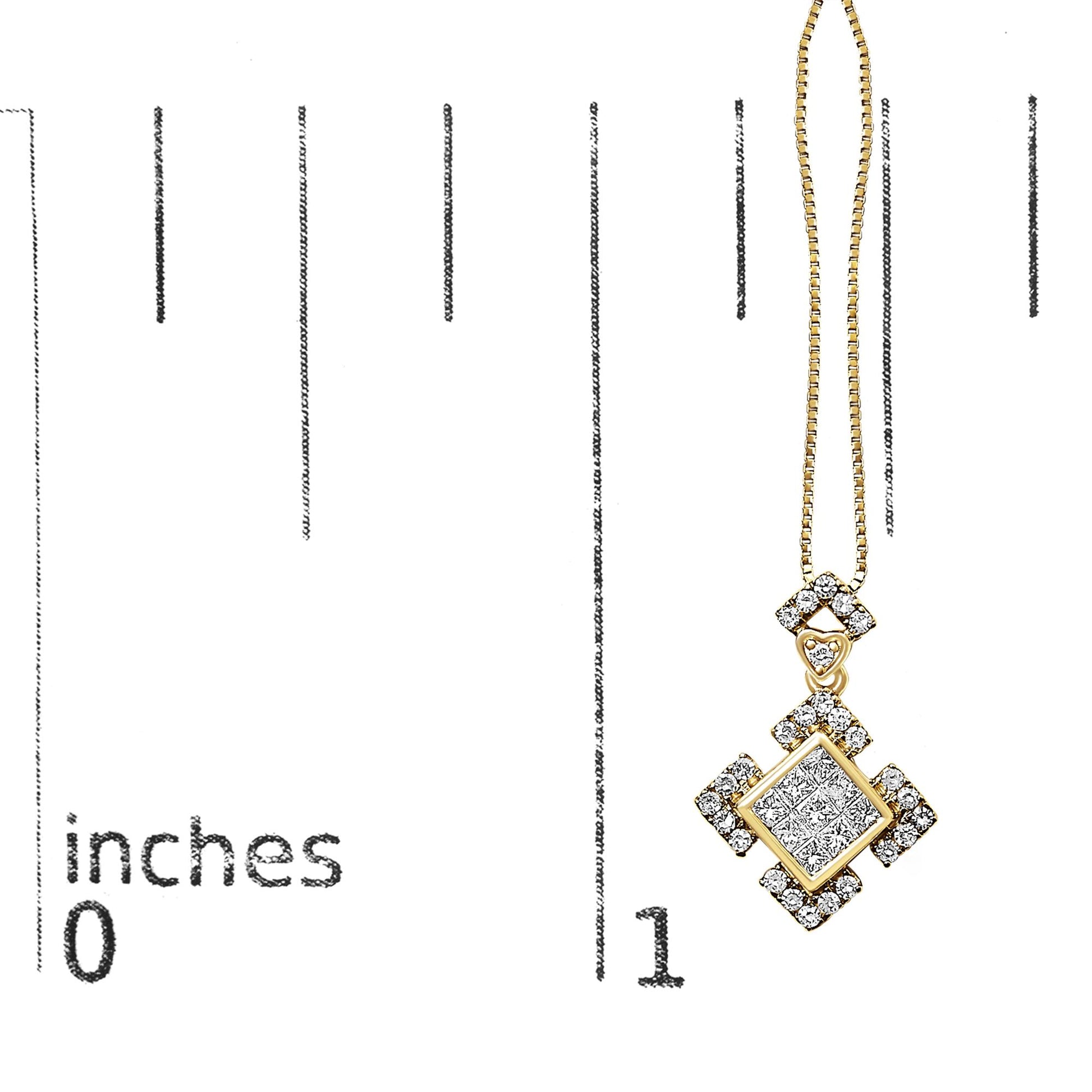 10K Yellow Gold 3/8 Cttw Princess Diamond Geometric Pendant Necklace