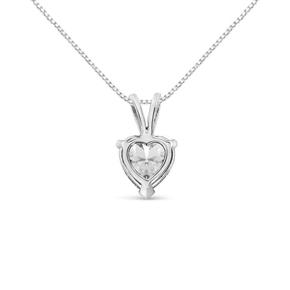 Front view of a white metal necklace with a heart-shaped white gemstone pendant in a three-prong setting.