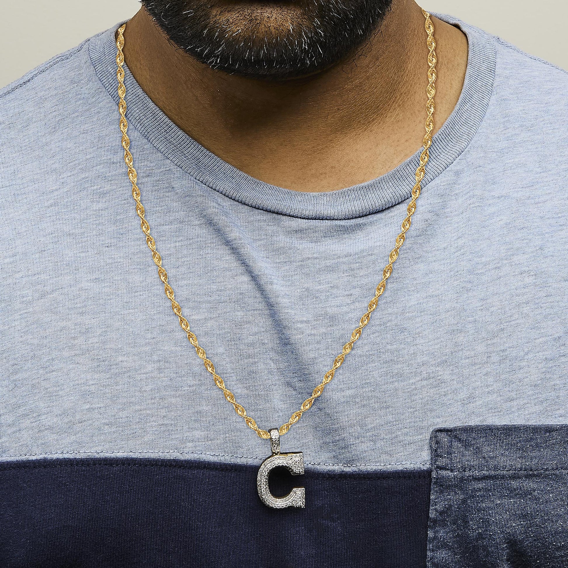 Men's 10K Yellow Gold 1 3/4 Cttw Diamond Letter C Initial Pendant Necklace