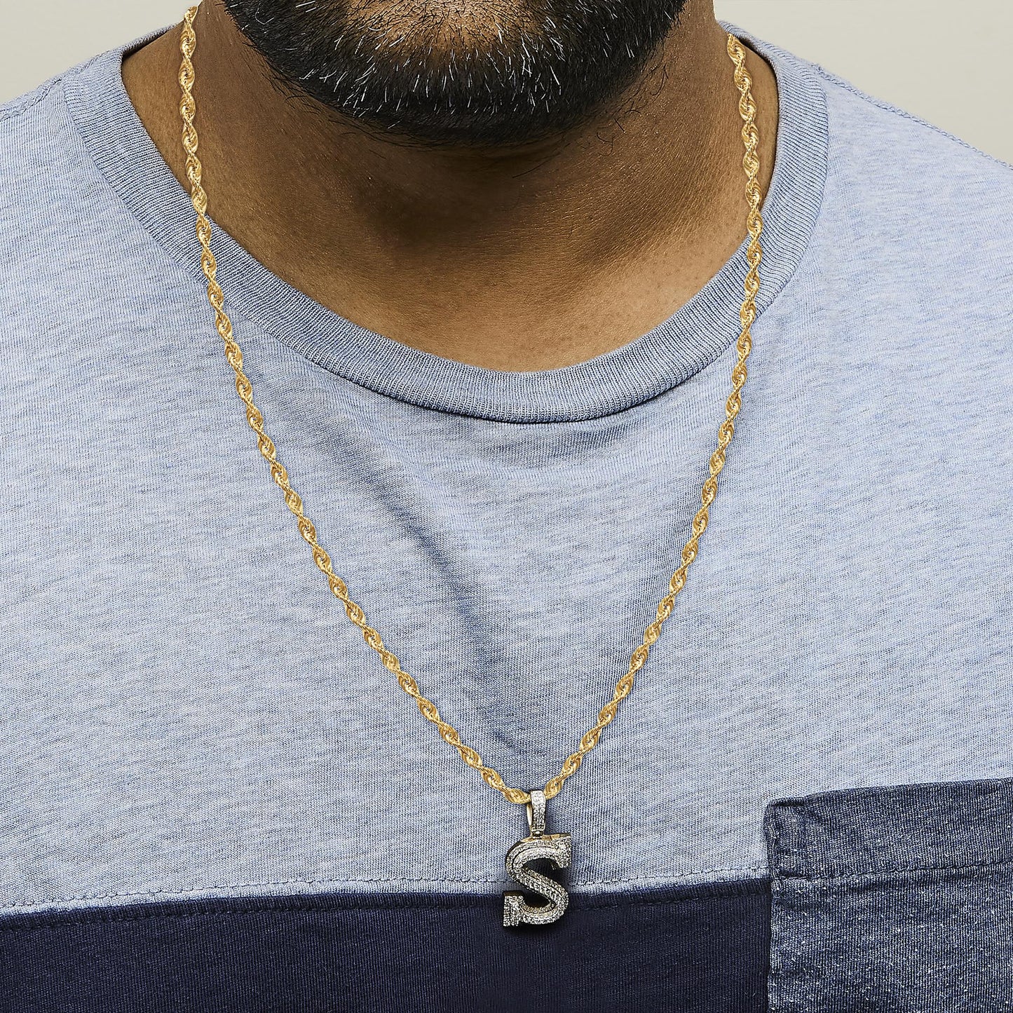 Men's 10K Yellow Gold 1 5/8 Cttw Letter S Initial Pendant Necklace