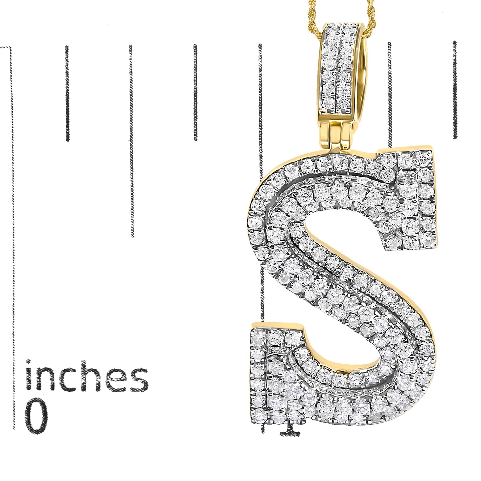 Men's 10K Yellow Gold 1 5/8 Cttw Letter S Initial Pendant Necklace
