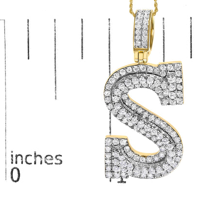 Men's 10K Yellow Gold 1 5/8 Cttw Letter S Initial Pendant Necklace