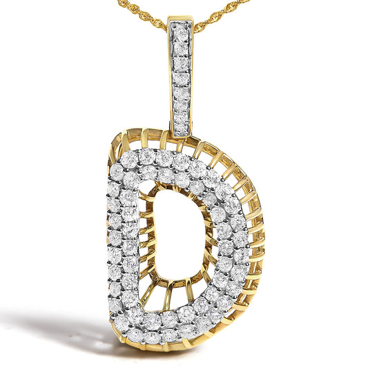 Men's 10K Yellow Gold 1 1/5 Cttw Diamond Letter D Initial Pendant Necklace