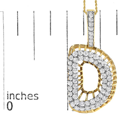 Men's 10K Yellow Gold 1 1/5 Cttw Diamond Letter D Initial Pendant Necklace