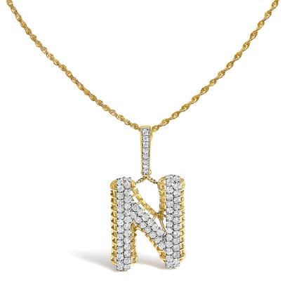 Men's 10K Yellow Gold 1 1/2 Cttw Diamond Letter N Initial Pendant Necklace