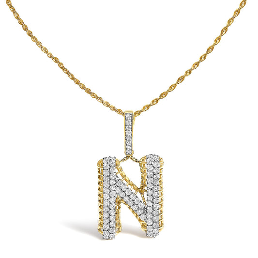 Men's 10K Yellow Gold 1 1/2 Cttw Diamond Letter N Initial Pendant Necklace